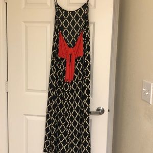 Maxi spaghetti strap dress with red/orange bow